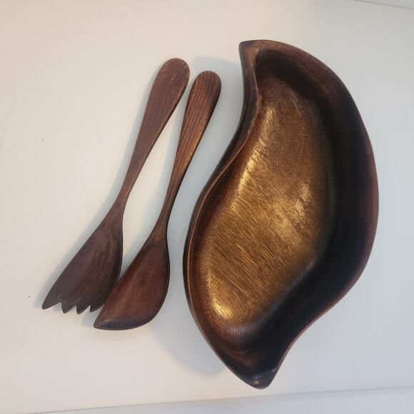 Vintage wooden salad bowl set. - Picture 1 of 5